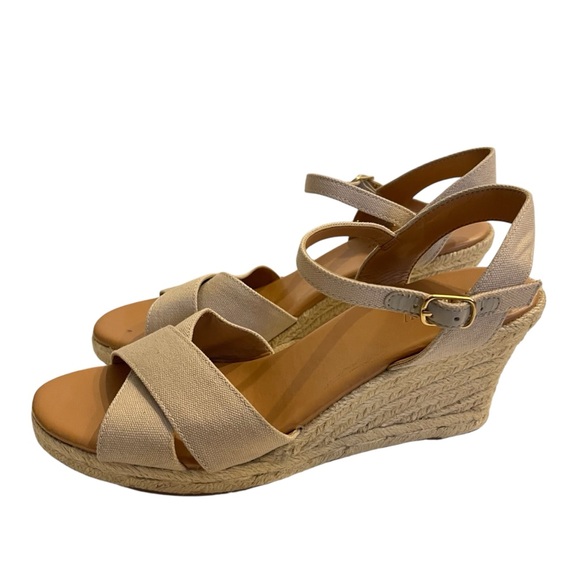 J. Crew Shoes - J. CREW Beige Canvas Espadrille Wedge Peep Toe Sandals - Women